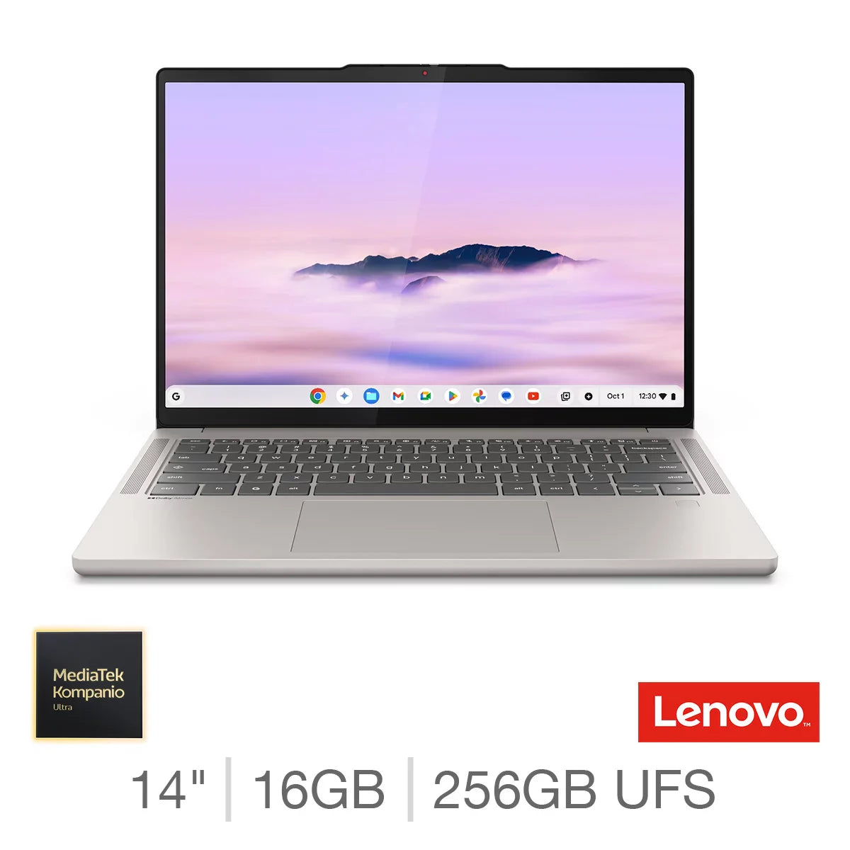 Lenovo Chromebook Plus, MediaTek Ultra, 16GB RAM, 256GB UFS, 14 Inch Laptop