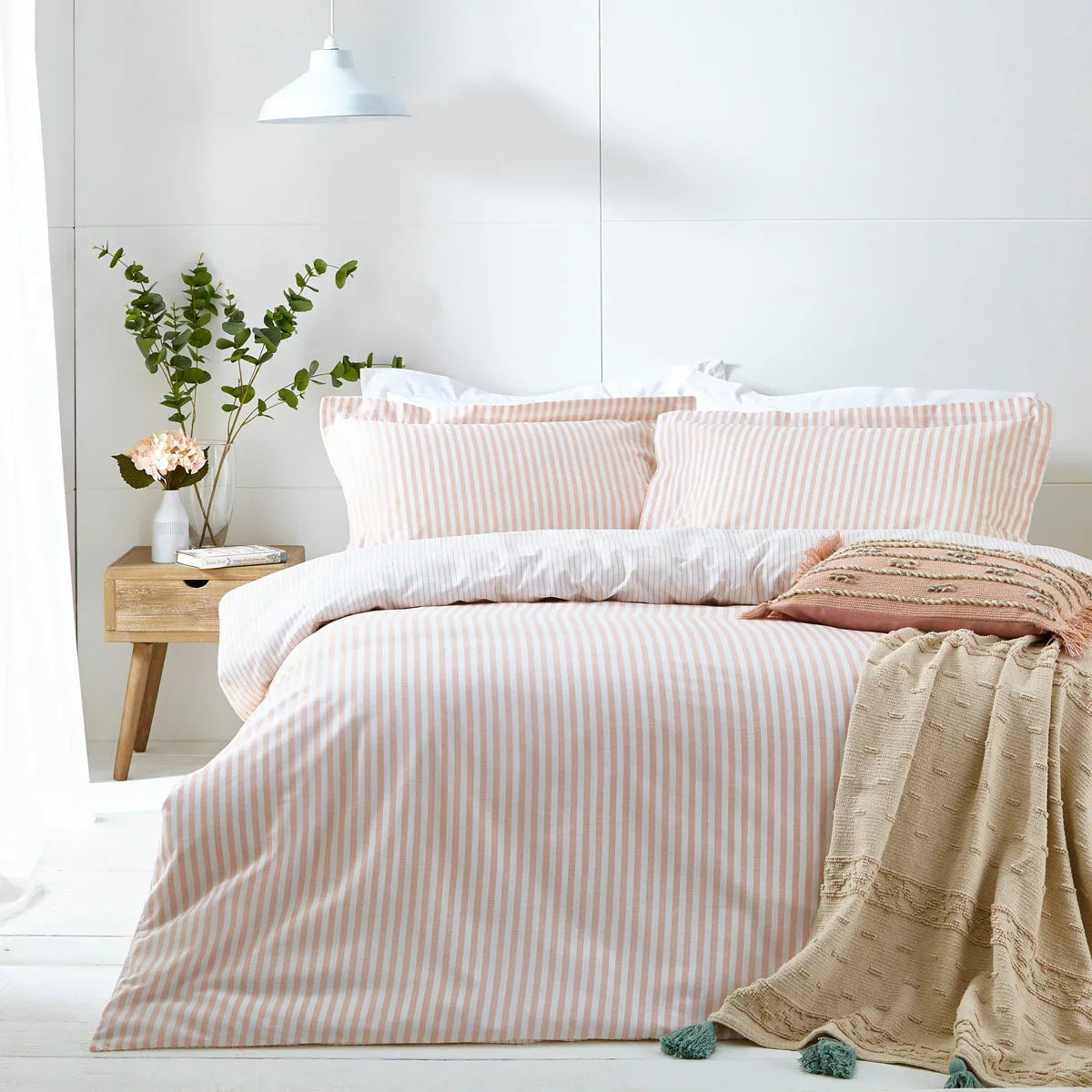 Yard Hebden 100% Cotton Blush Stripe Duvet Cover Set in 4 Sizes
