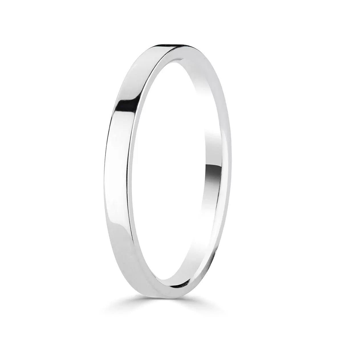 2.0mm Classic Flat Court Wedding Ring, 18ct White Gold