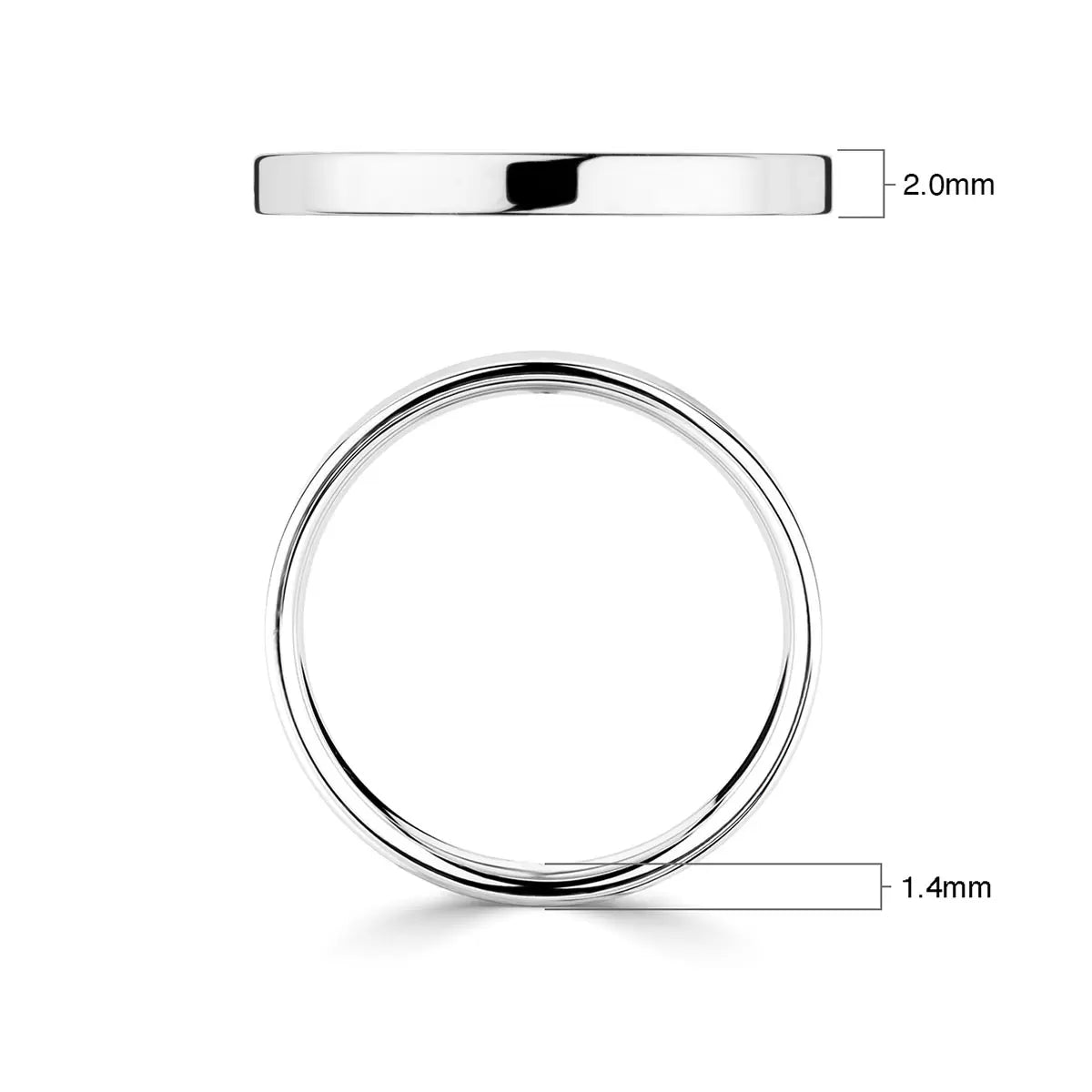 2.0mm Classic Flat Court Wedding Ring, Platinum