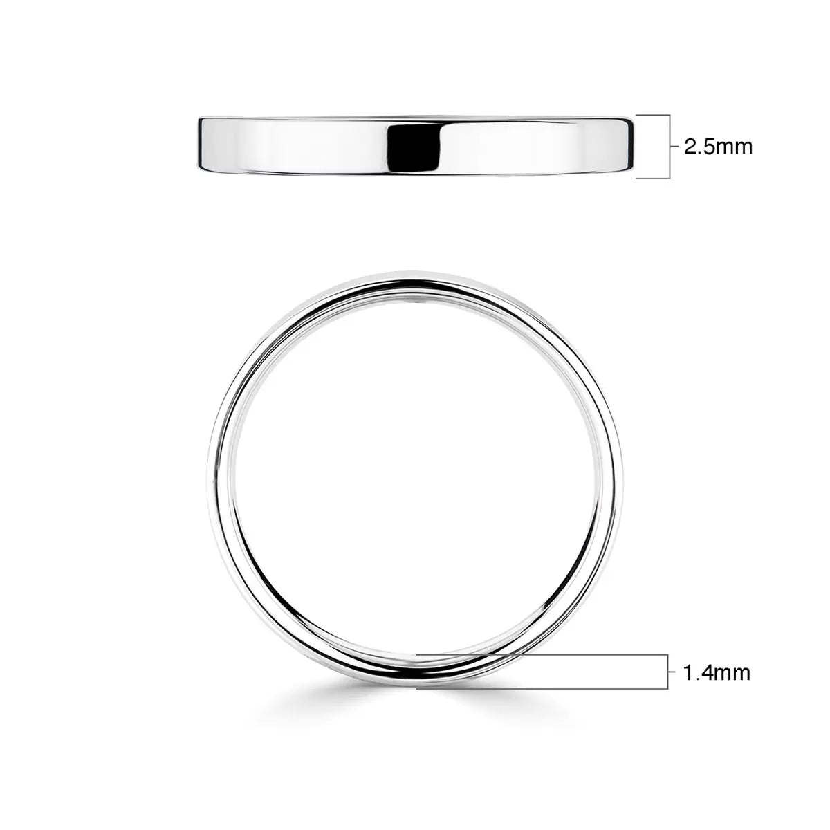 2.5mm Classic Flat Court Wedding Ring, Platinum