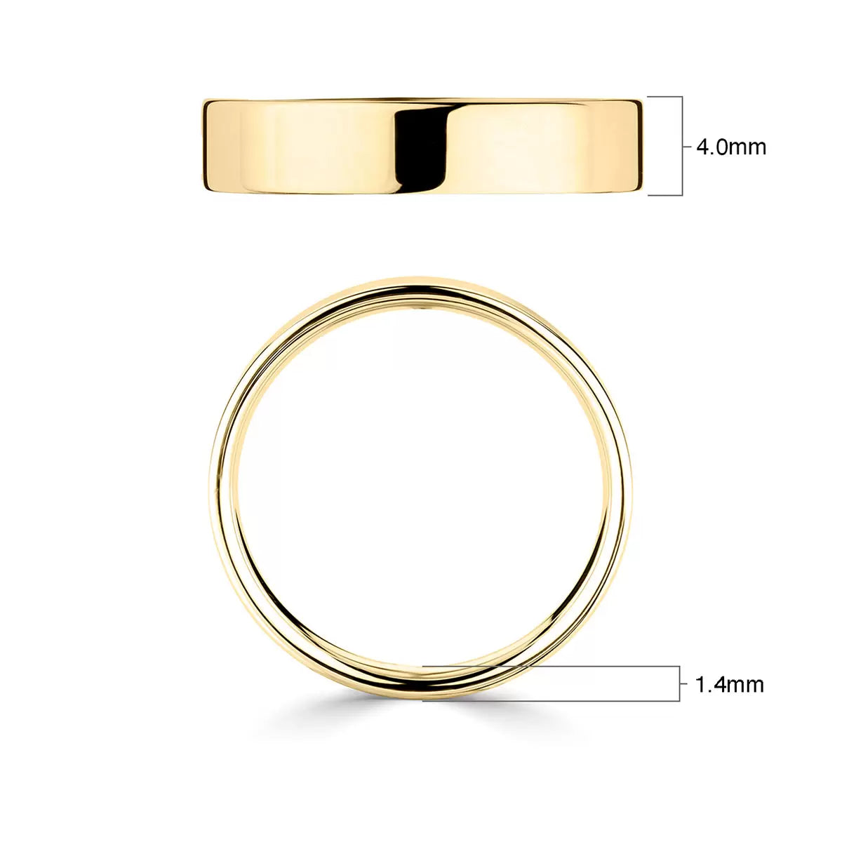 4.0mm Classic Flat Court Wedding Ring, 18ct Yellow Gold