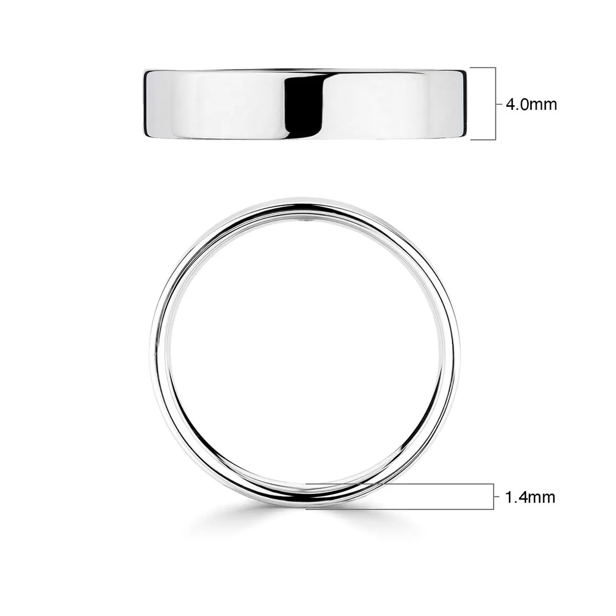 4.0mm Classic Flat Court Wedding Ring, 18ct White Gold