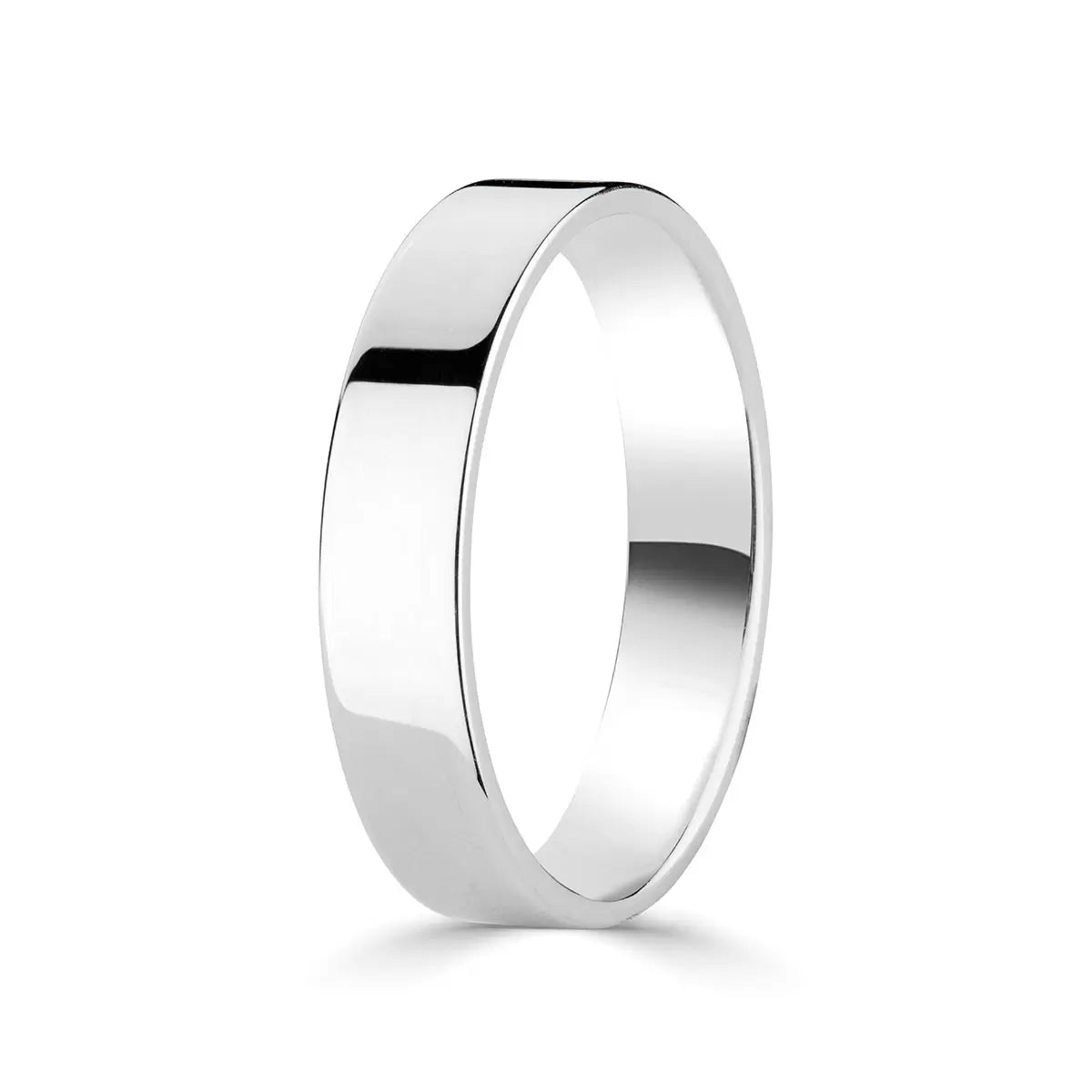 4.0mm Classic Flat Court Wedding Ring, 18ct White Gold