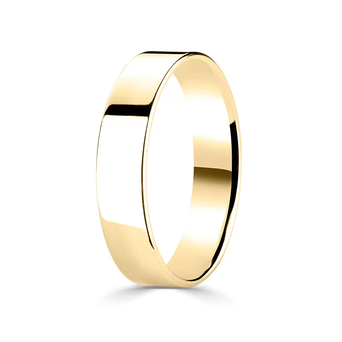 5.0mm Classic Flat Court Wedding Ring, 18ct Yellow Gold