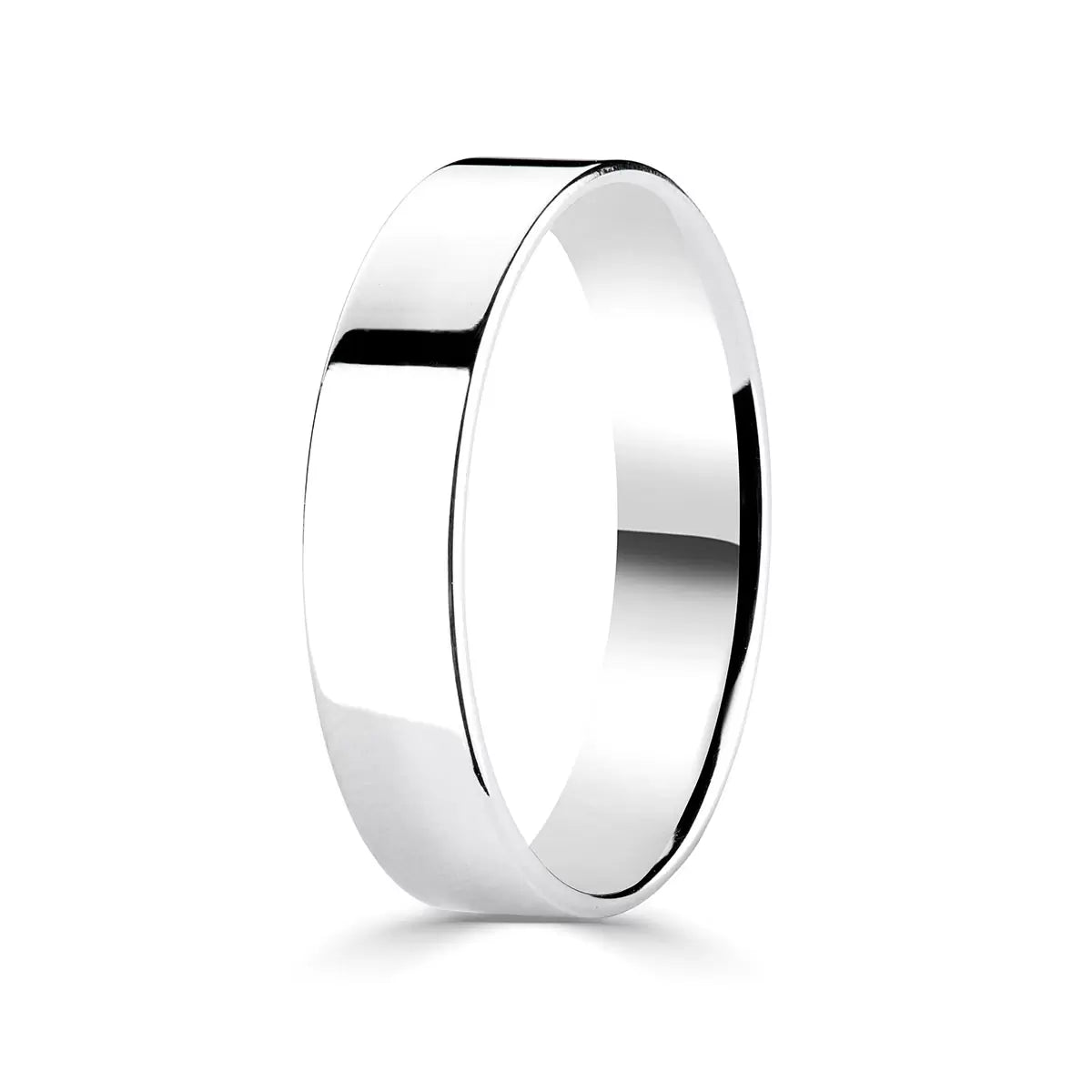 5.0mm Classic Flat Court Wedding Ring, 18ct White Gold