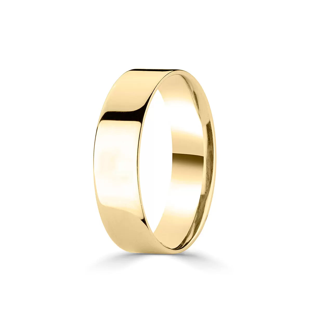 6.0mm Classic Flat Court Wedding Ring, 18ct Yellow Gold