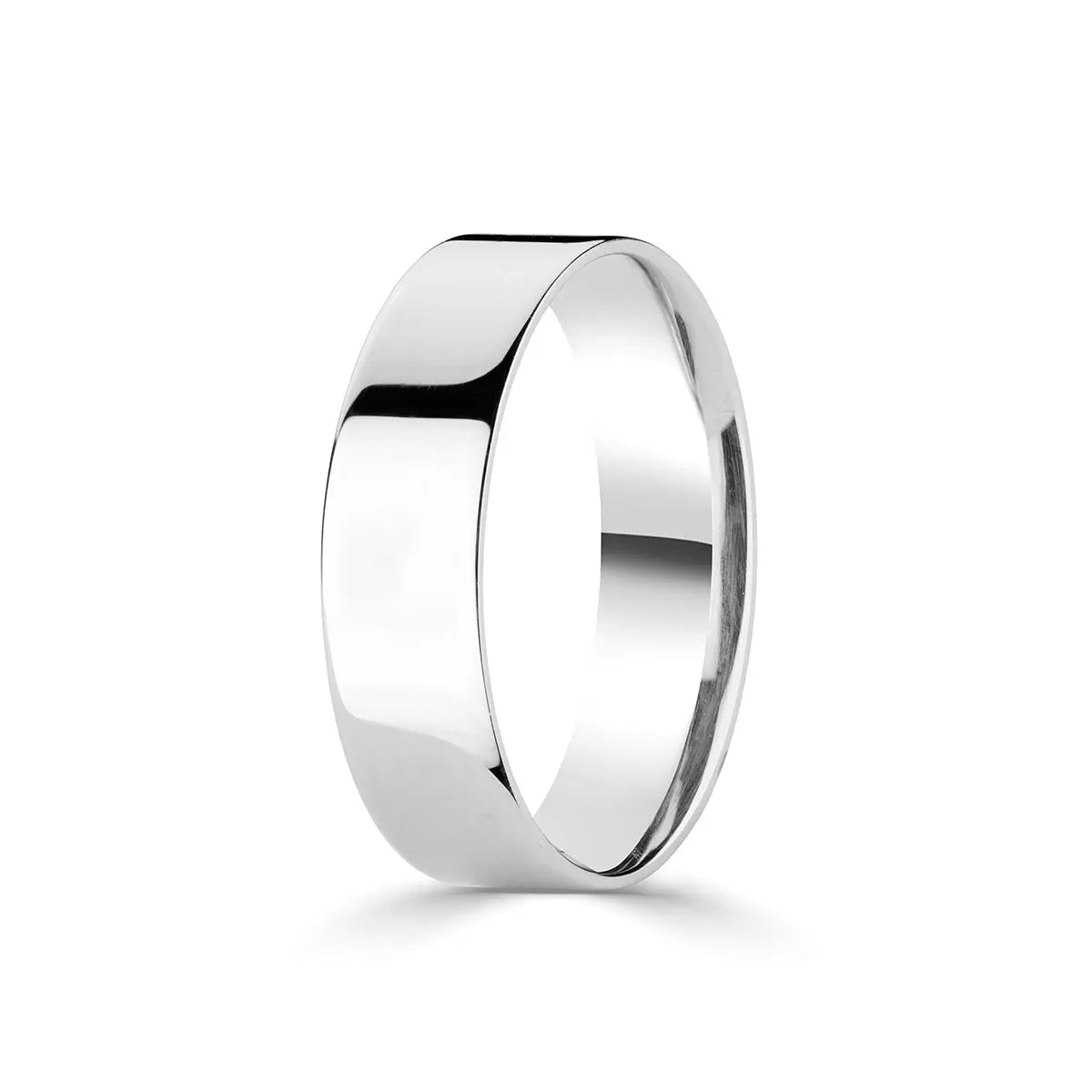 6.0mm Classic Flat Court Wedding Ring, 18ct White Gold