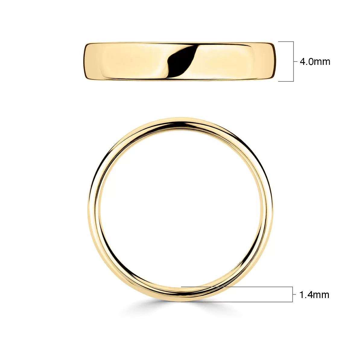 4.0mm Classic Court Wedding Ring, 18ct Yellow Gold