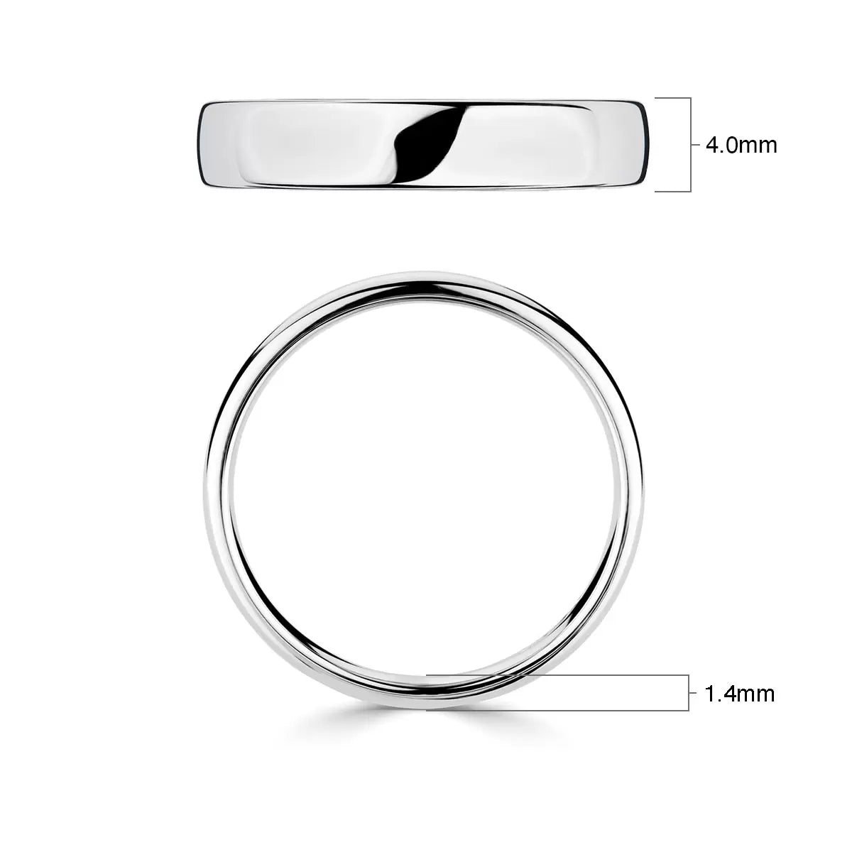 4.0mm Classic Court Wedding Ring, 18ct White Gold
