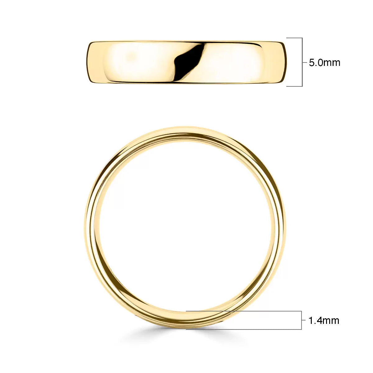 5.0mm Classic Court Wedding Ring, 18ct Yellow Gold