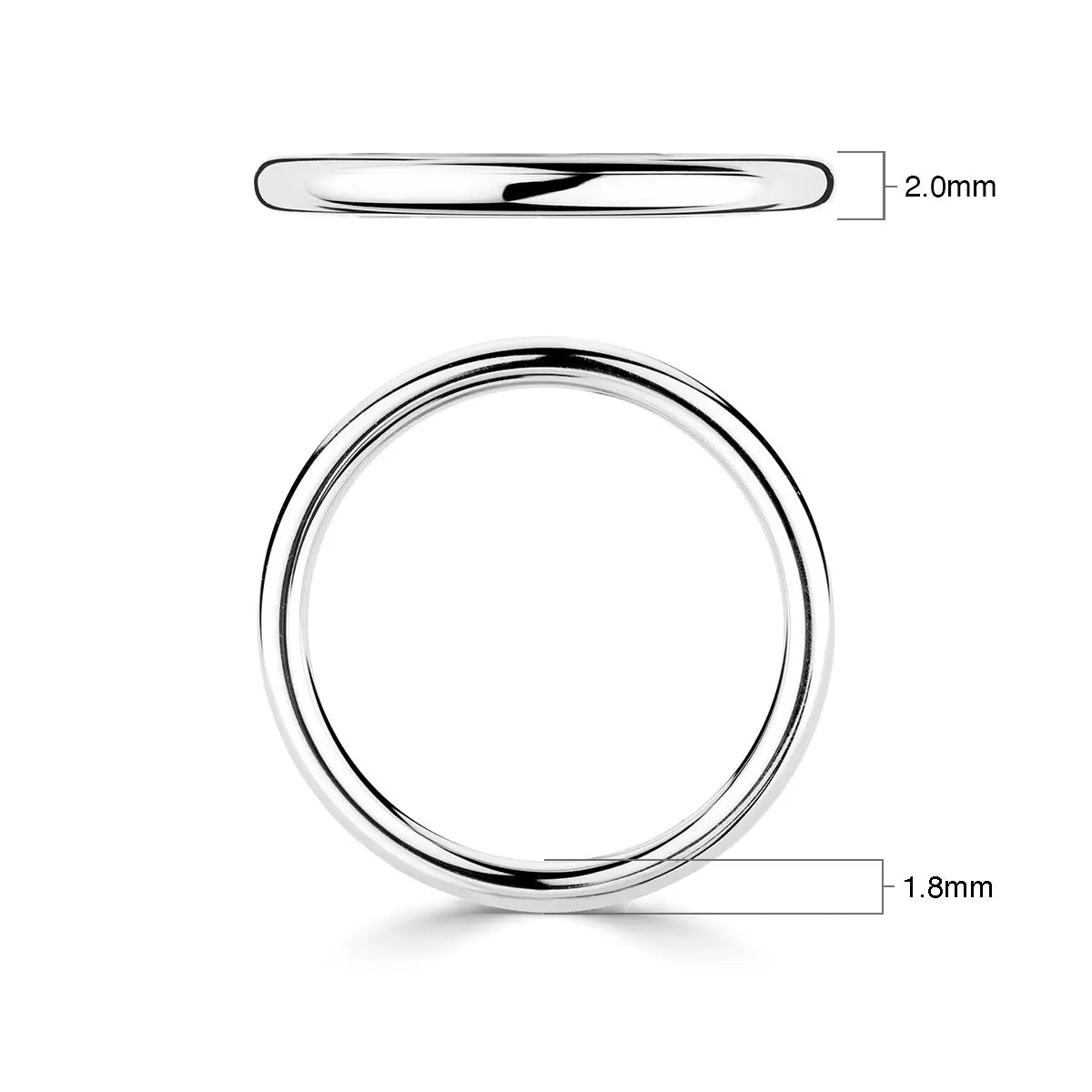 2.0mm Luxury Court Wedding Ring, 18ct White Gold