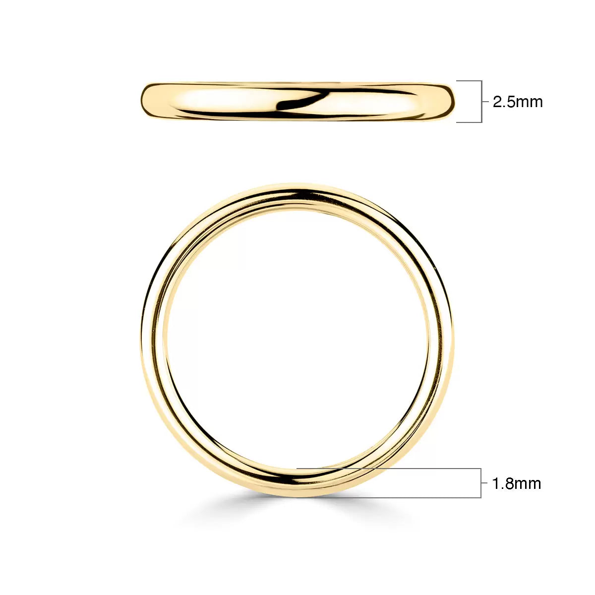 2.5mm Luxury Court Wedding Ring, 18ct Yellow Gold