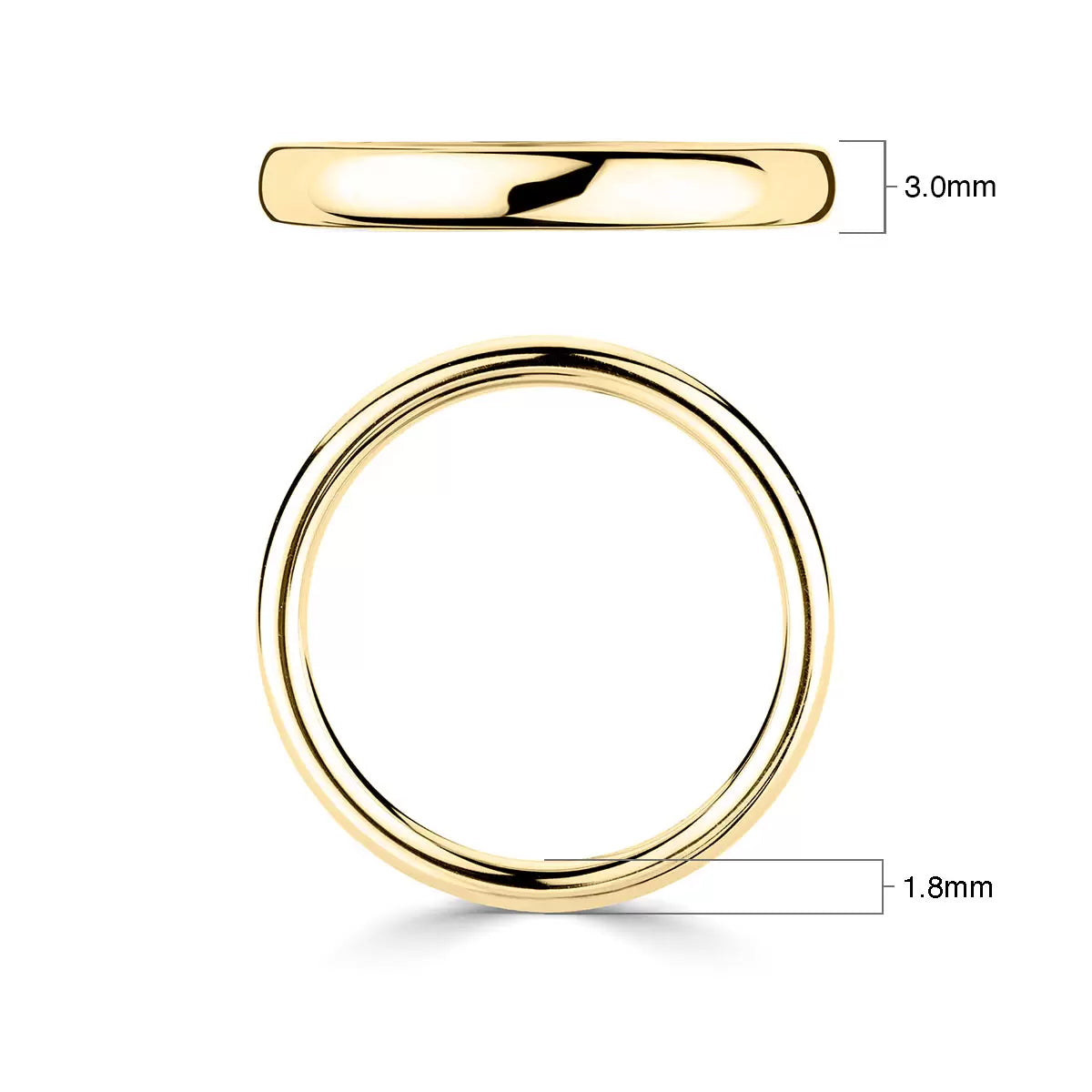 3.0mm Luxury Court Wedding Ring, 18ct Yellow Gold