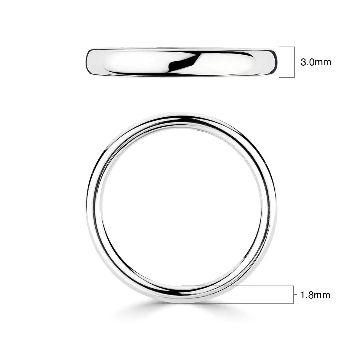 3.0mm Luxury Court Wedding Ring, 18ct White Gold