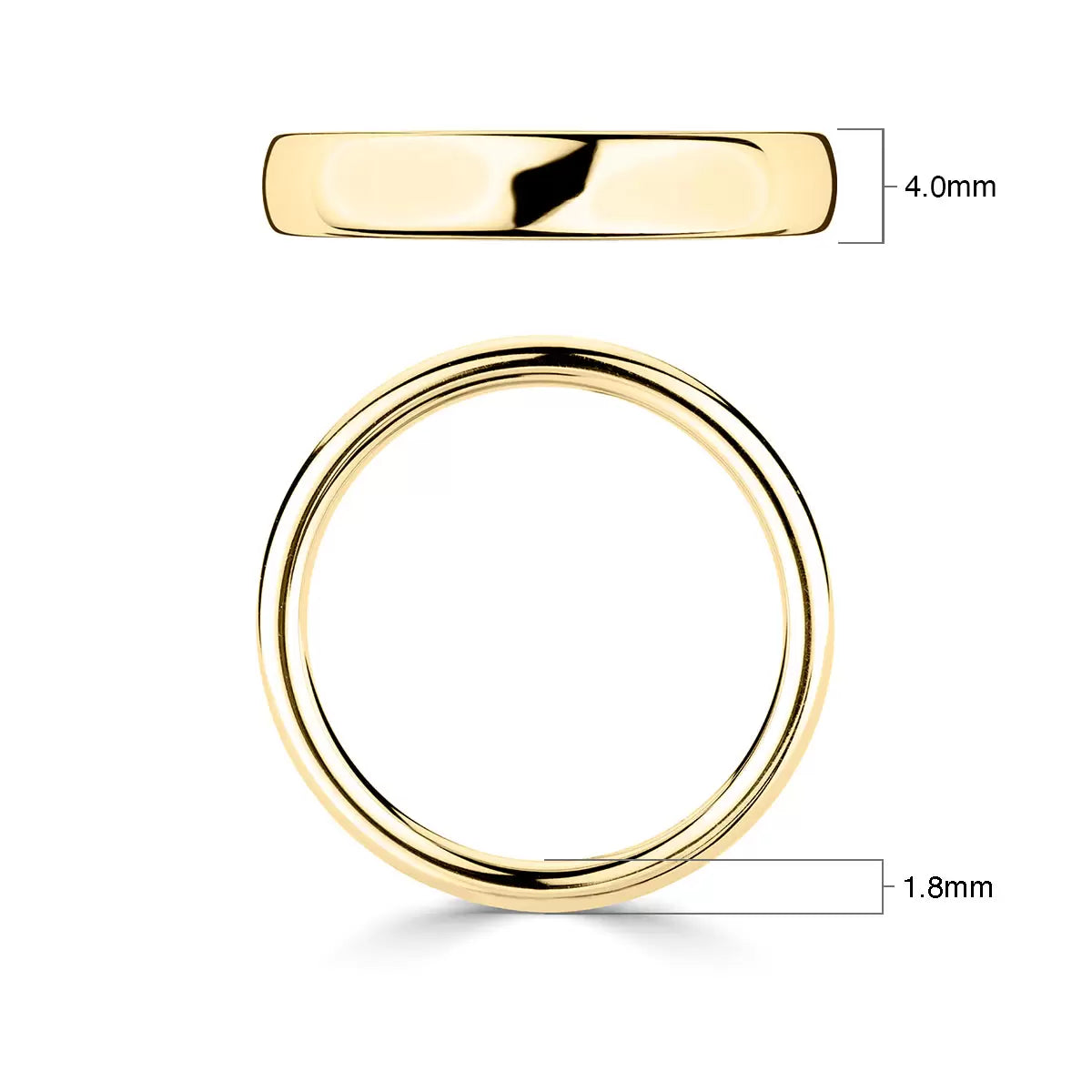 4.0mm Luxury Court Wedding Ring, 18ct Yellow Gold