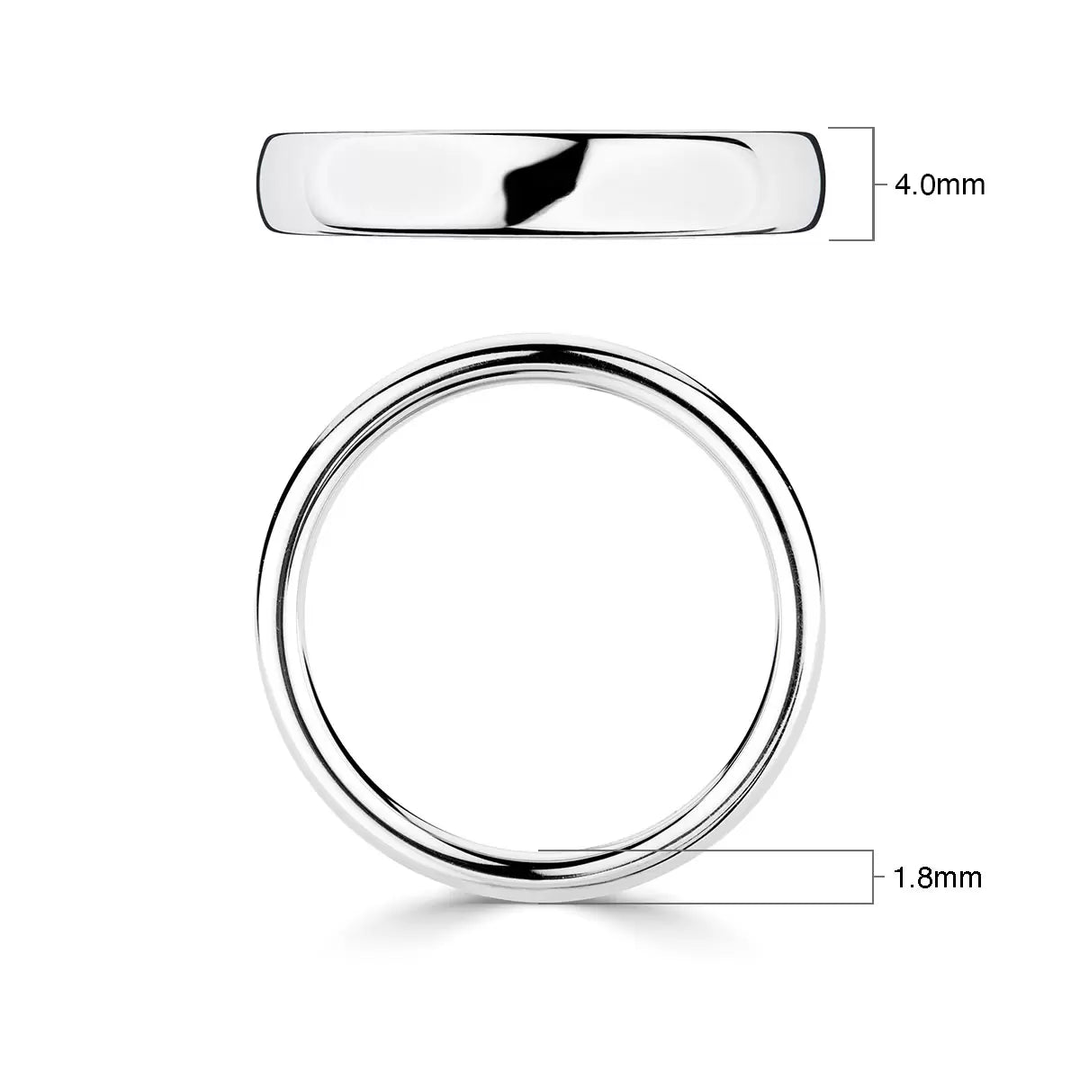 4.0mm Luxury Court Wedding Ring, 18ct White Gold