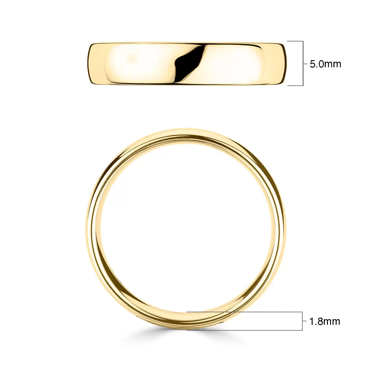 5.0mm Luxury Court Wedding Ring, 18ct Yellow Gold