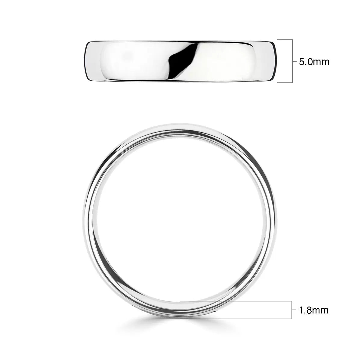 5.0mm Luxury Court Wedding Ring, 18ct White Gold