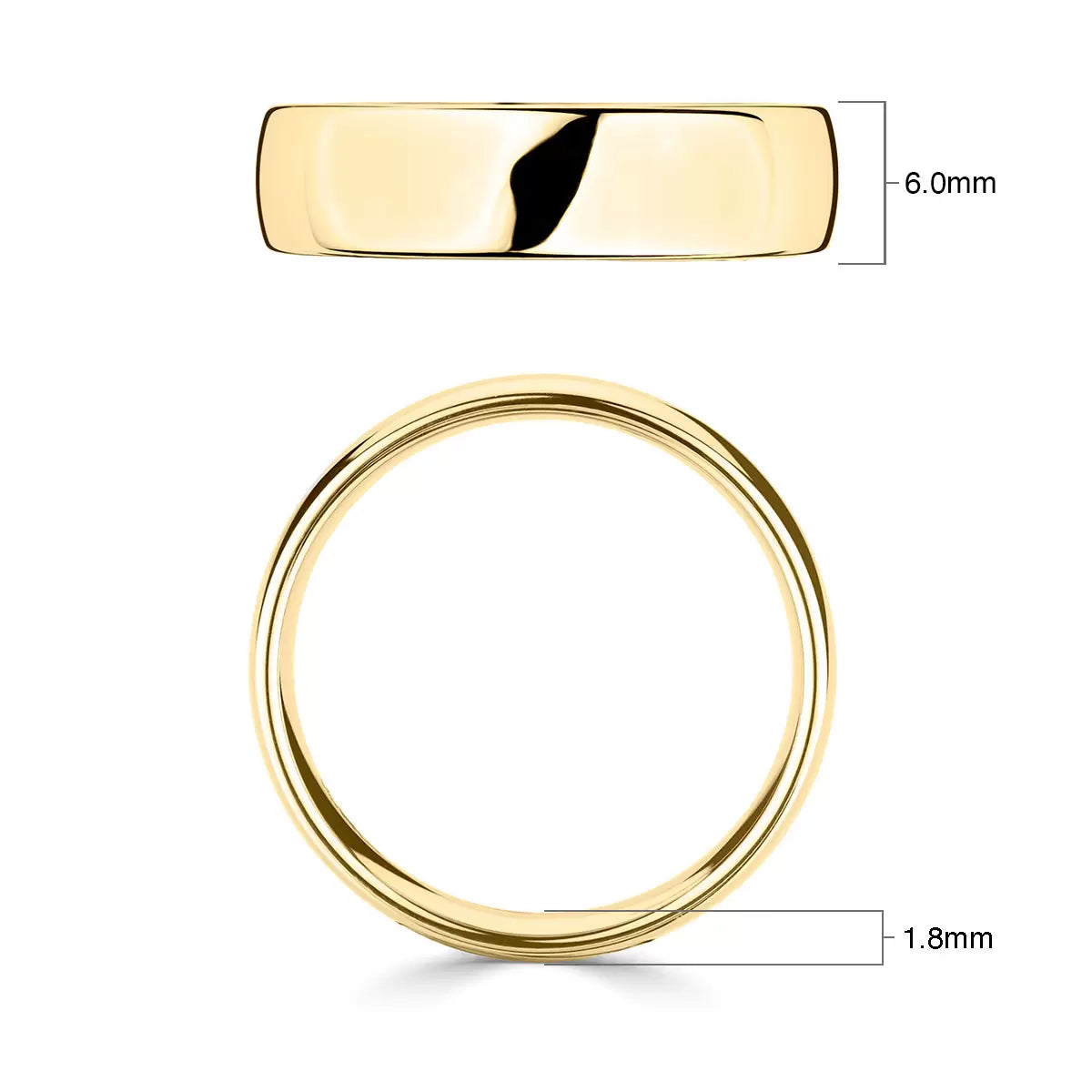 6.0mm Luxury Court Wedding Ring, 18ct Yellow Gold