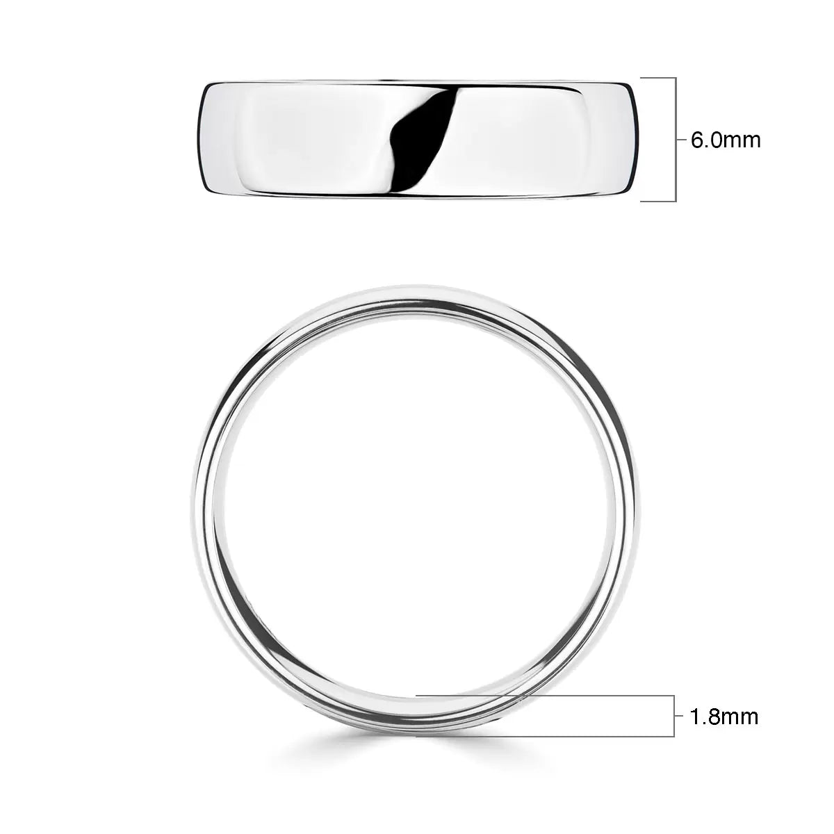 6.0mm Luxury Court Wedding Ring, 18ct White Gold
