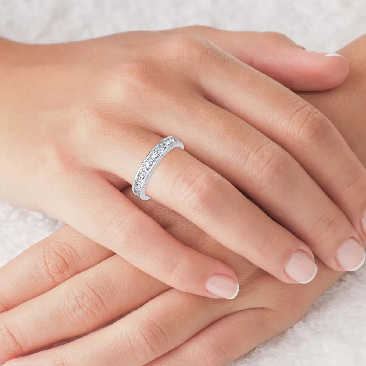 2.00ctw Round Brilliant Cut Channel Set Eternity Ring, Platinum in 6 Sizes