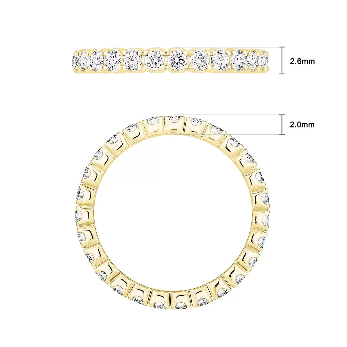 1.00ctw Round Brilliant Cut Claw Set Eternity Ring, 18ct Yellow Gold in 6 Sizes
