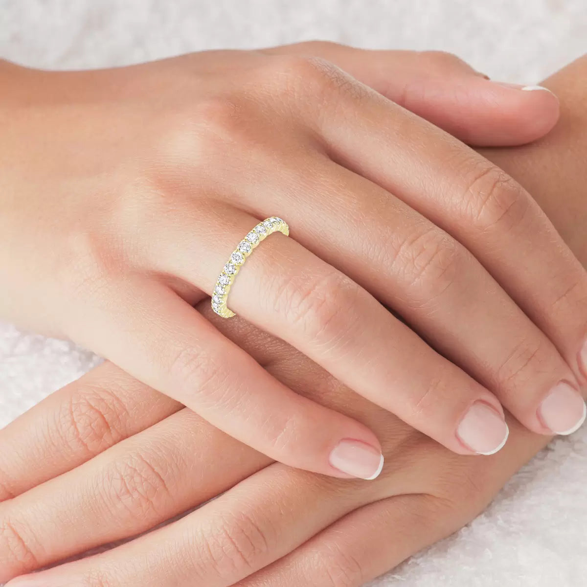 1.00ctw Round Brilliant Cut Claw Set Eternity Ring, 18ct Yellow Gold in 6 Sizes