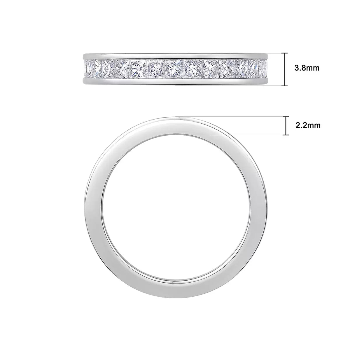 2.00ctw Princess Cut Channel Set Diamond Eternity Ring, Platinum in 6 Sizes