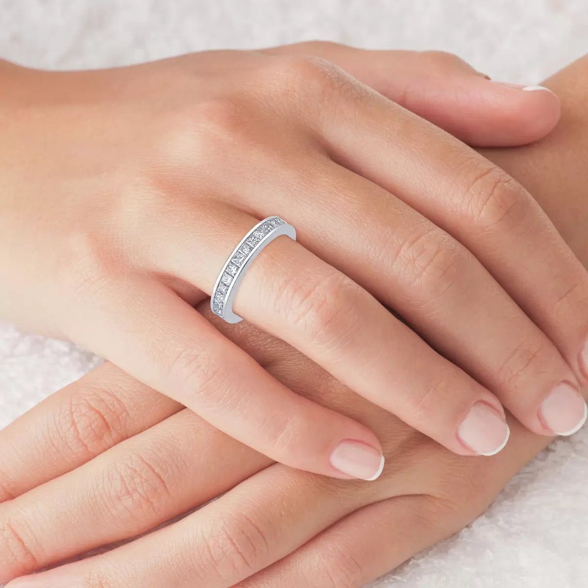 2.00ctw Princess Cut Channel Set Diamond Eternity Ring, Platinum in 6 Sizes