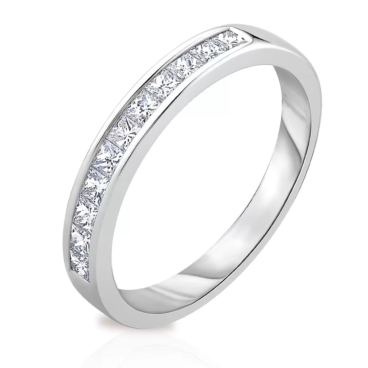 0.50ctw Princess Cut Diamond Half Eternity Ring, 18ct White Gold in 3 Sizes