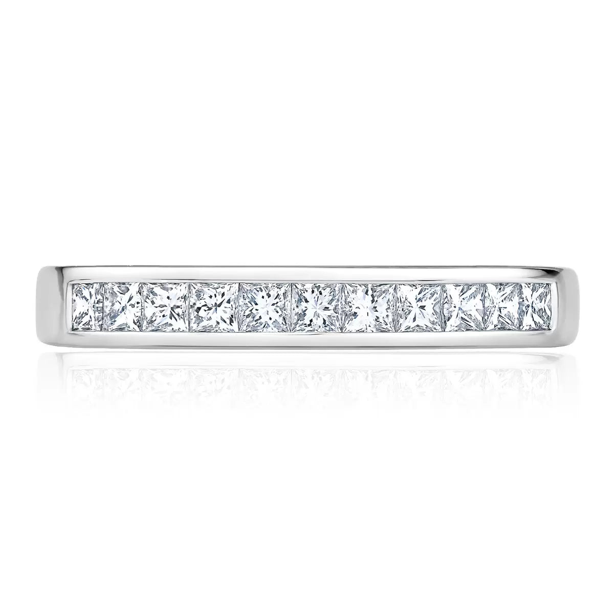 0.50ctw Princess Cut Diamond Half Eternity Ring, 18ct White Gold in 3 Sizes