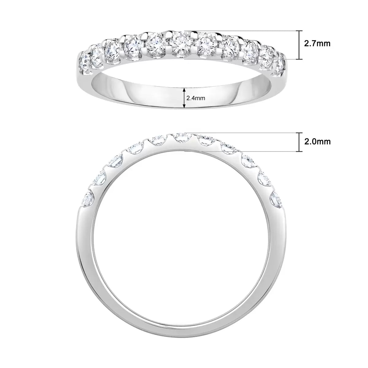 0.50ctw Round Brilliant Cut Diamond Half Eternity Ring, 18ct White Gold in 3