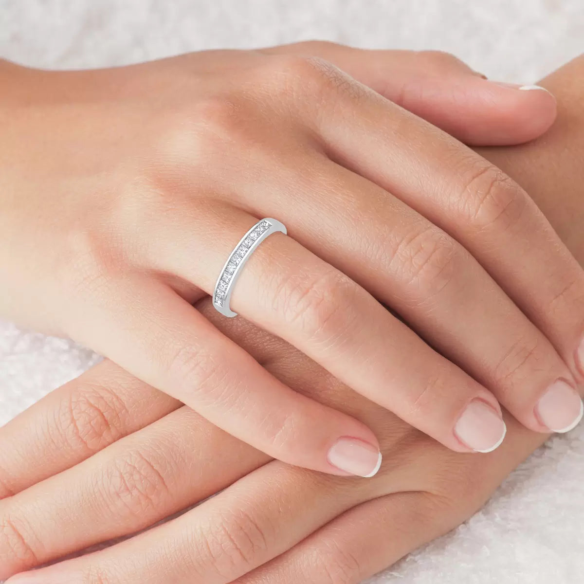 0.50ctw Princess Cut Diamond Half Eternity Ring, 18ct White Gold in 3 Sizes