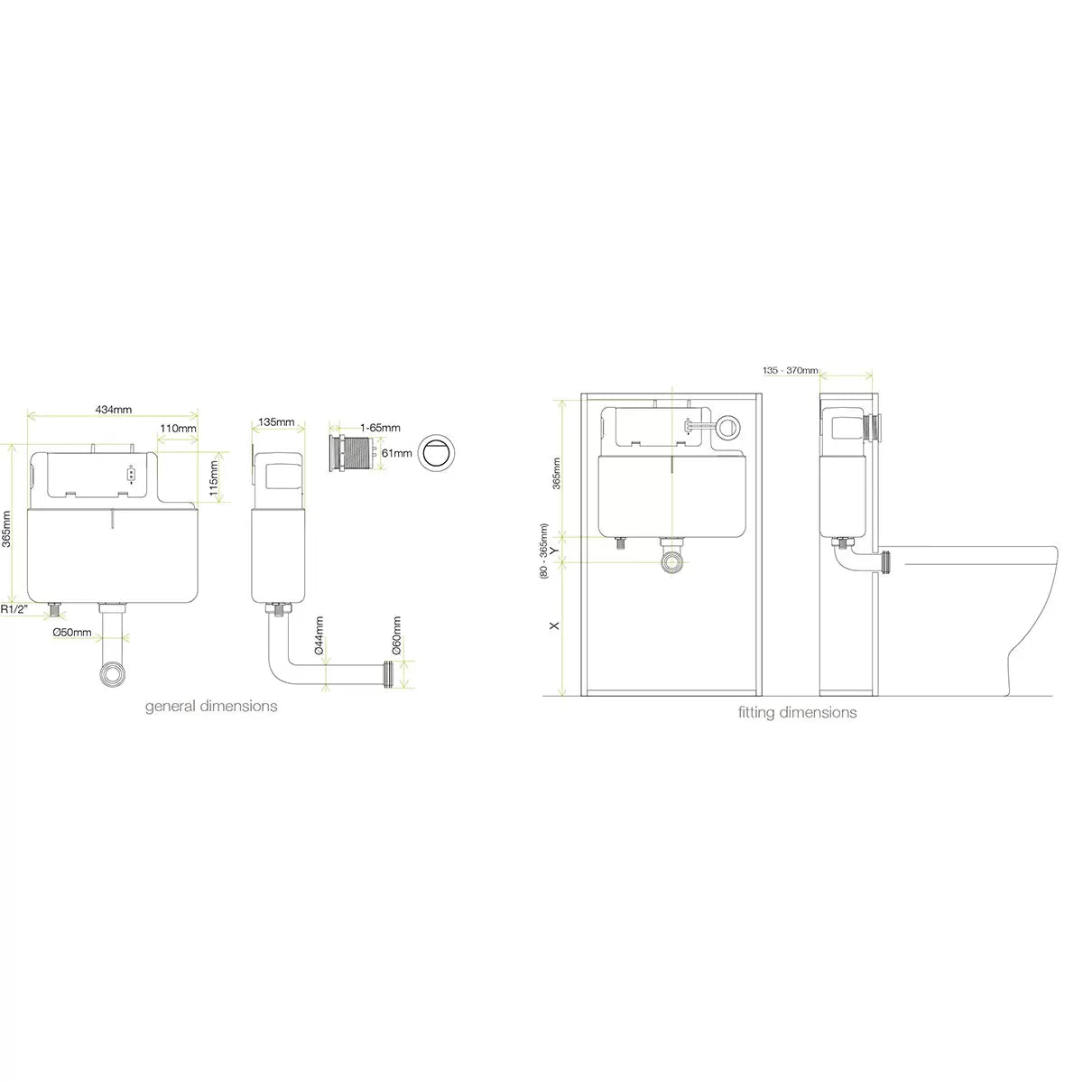 Tavistock Apex Side Inlet Concealed 6L Cistern