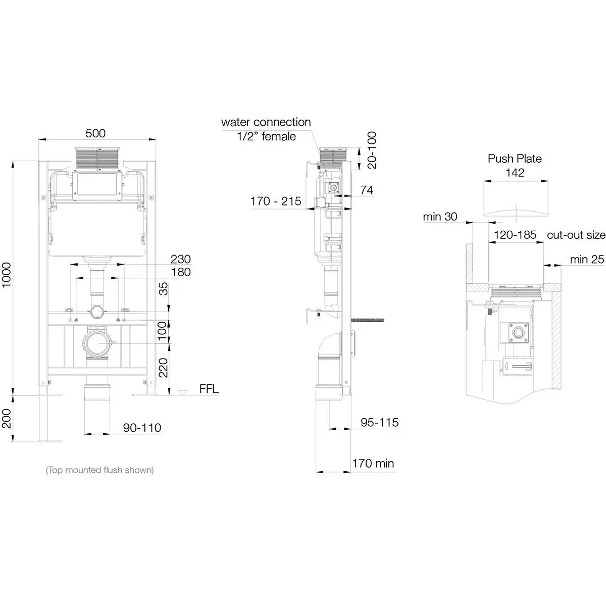 Tavistock 1.0m Wall Hung Toilet Frame and 6L Cistern