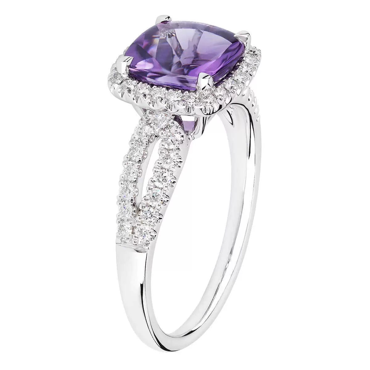 Cushion Cut Amethyst and Diamond Ring, 14ct White Gold
