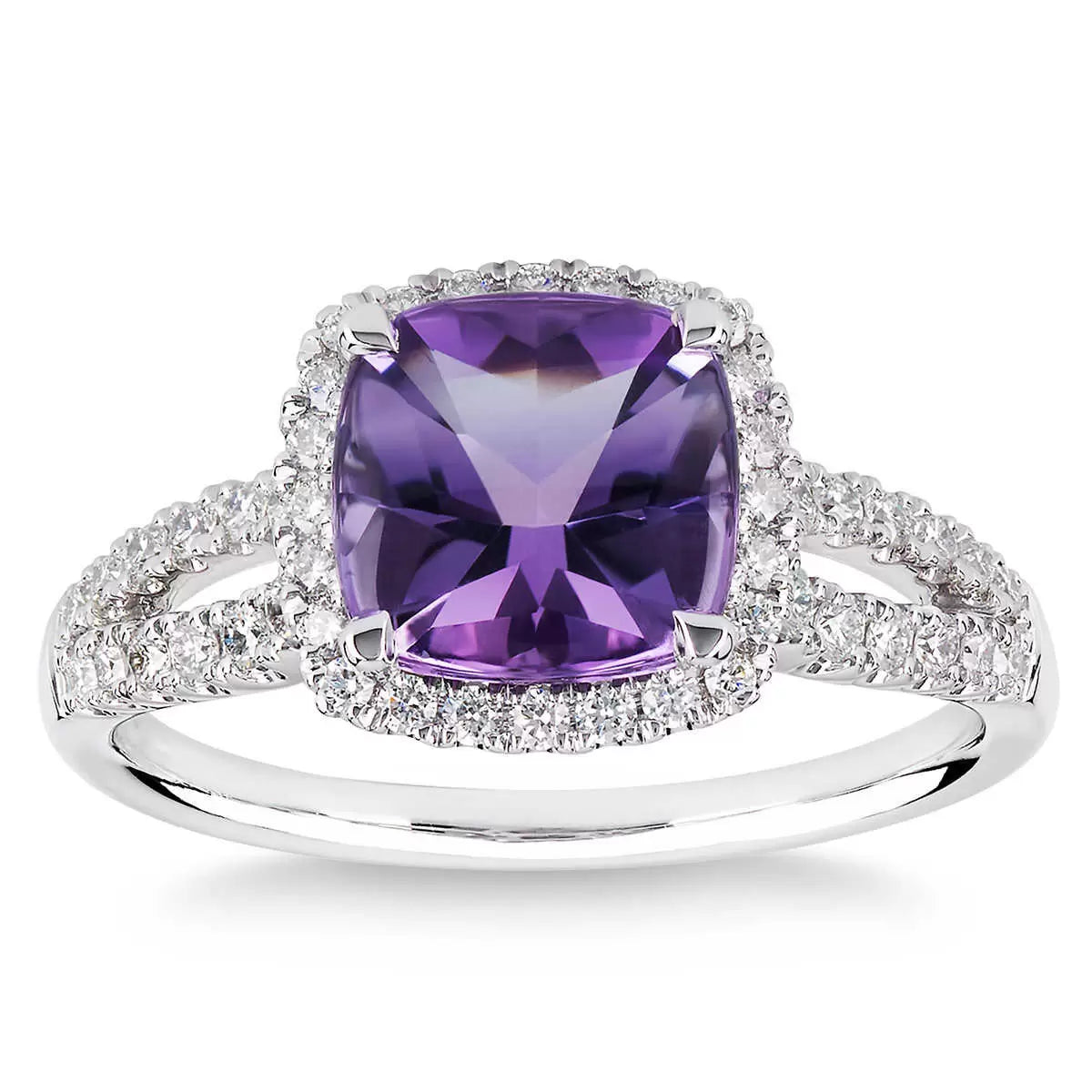 Cushion Cut Amethyst and Diamond Ring, 14ct White Gold