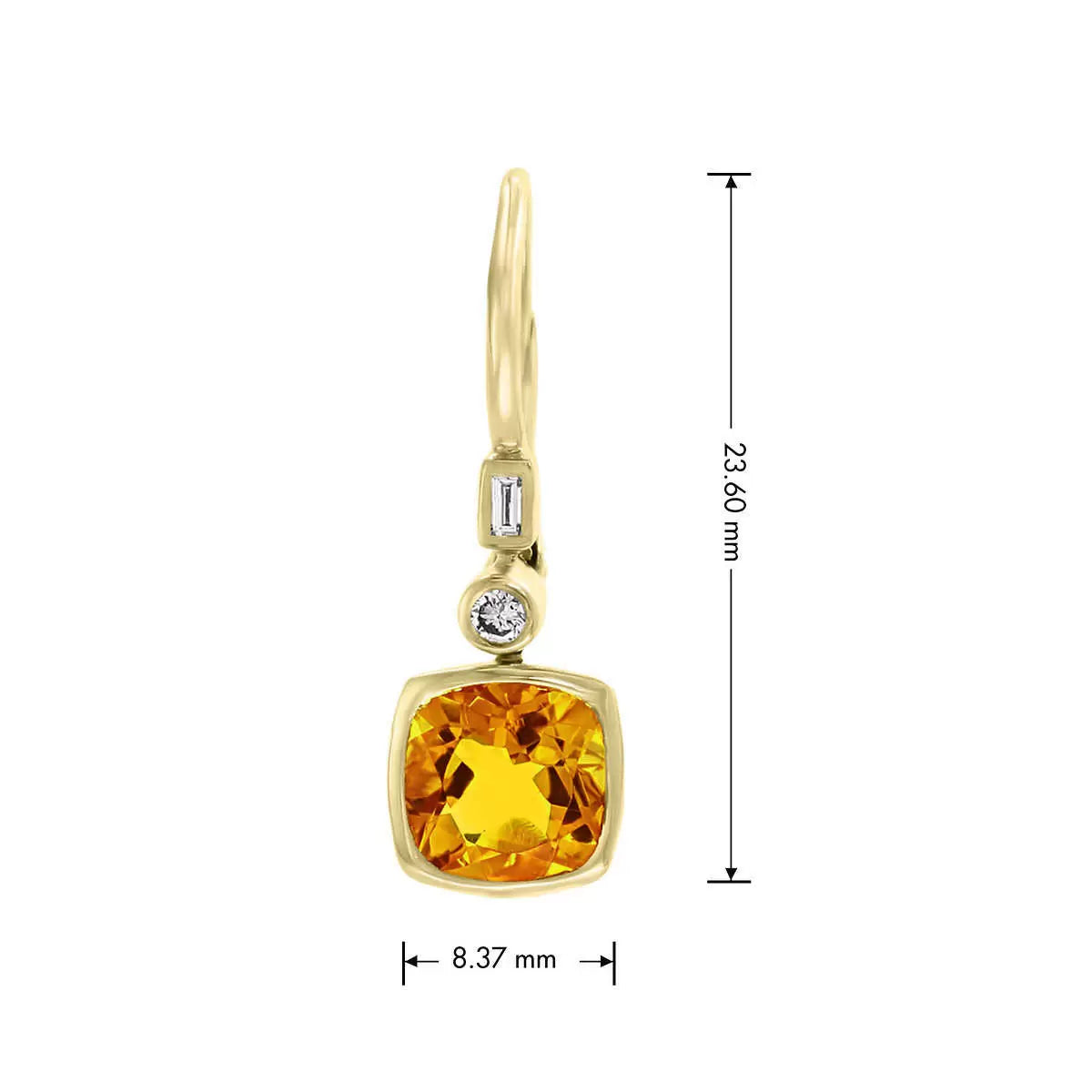 Cushion Cut Citrine & 0.10ctw Diamond Earrings, 14ct Yellow Gold