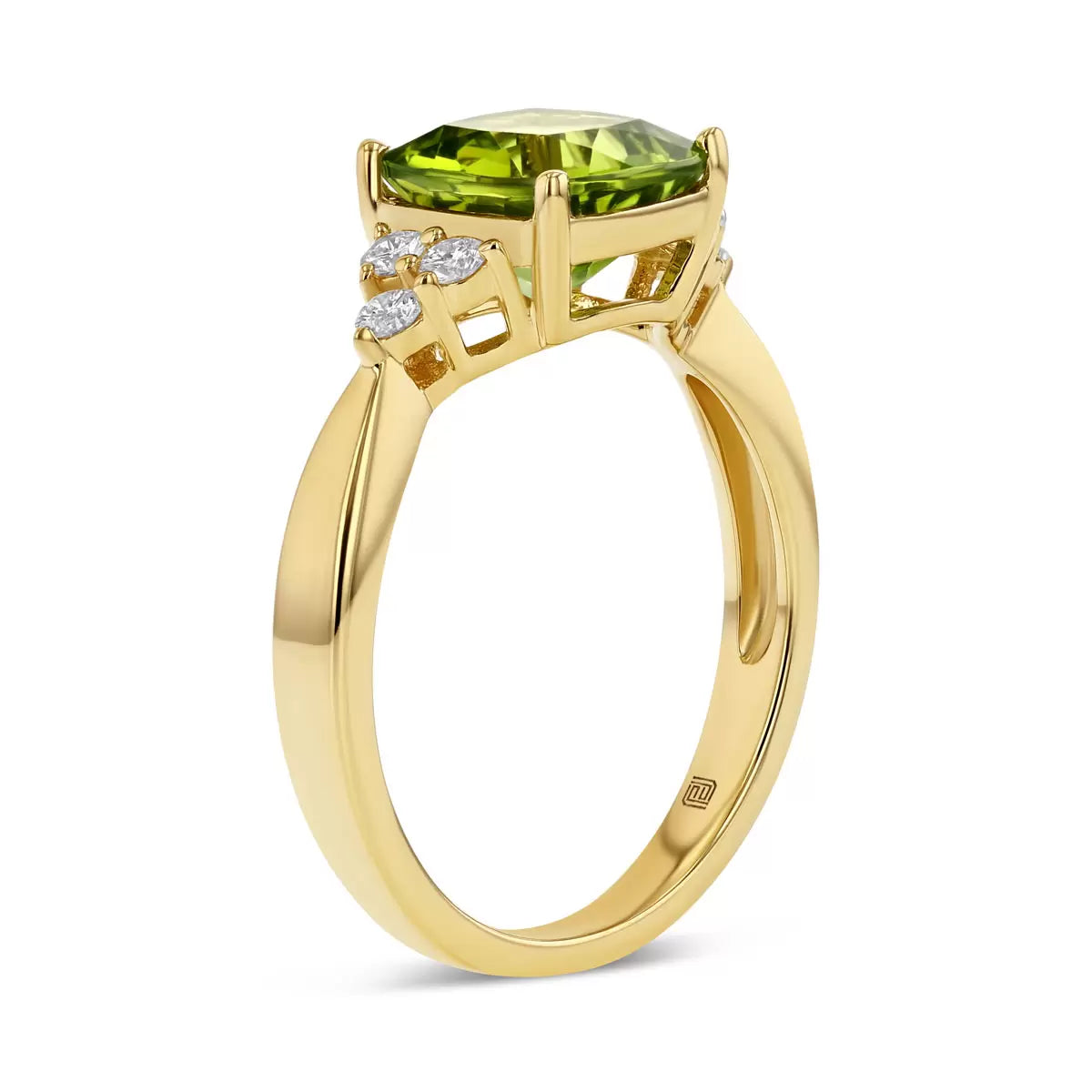 Cushion Cut Peridot & 0.19ctw Diamond Ring, 14ct Yellow Gold