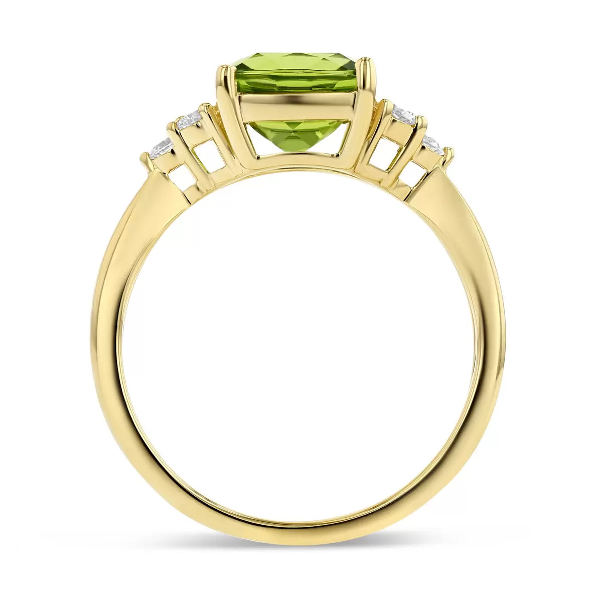 Cushion Cut Peridot & 0.19ctw Diamond Ring, 14ct Yellow Gold