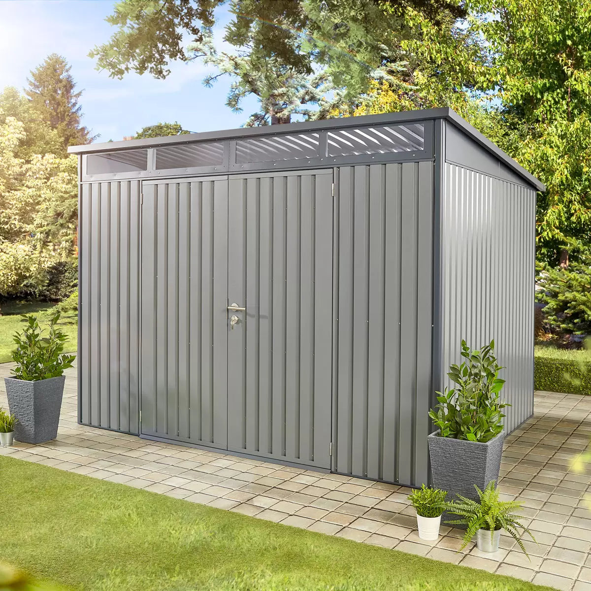 Stone Garden 10ft x 8ft (3m x 2.4m) Large Two Door Steel Shed