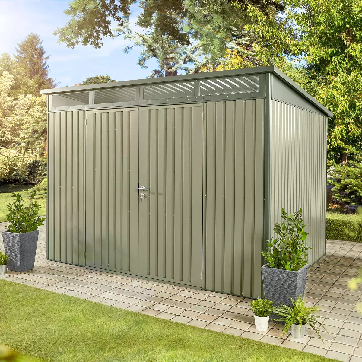 Stone Garden 10ft x 8ft (3m x 2.4m) Large Two Door Steel Shed