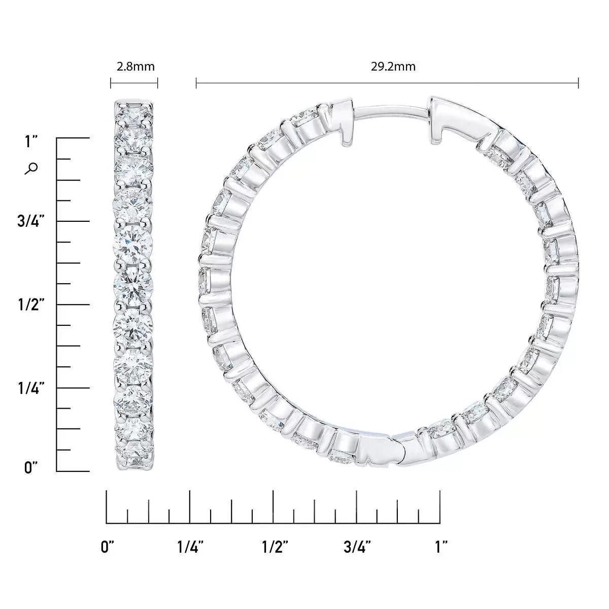 4.00ctw Round Brilliant Cut Diamond Inside Outside Hoop Earrings, 14ct White
