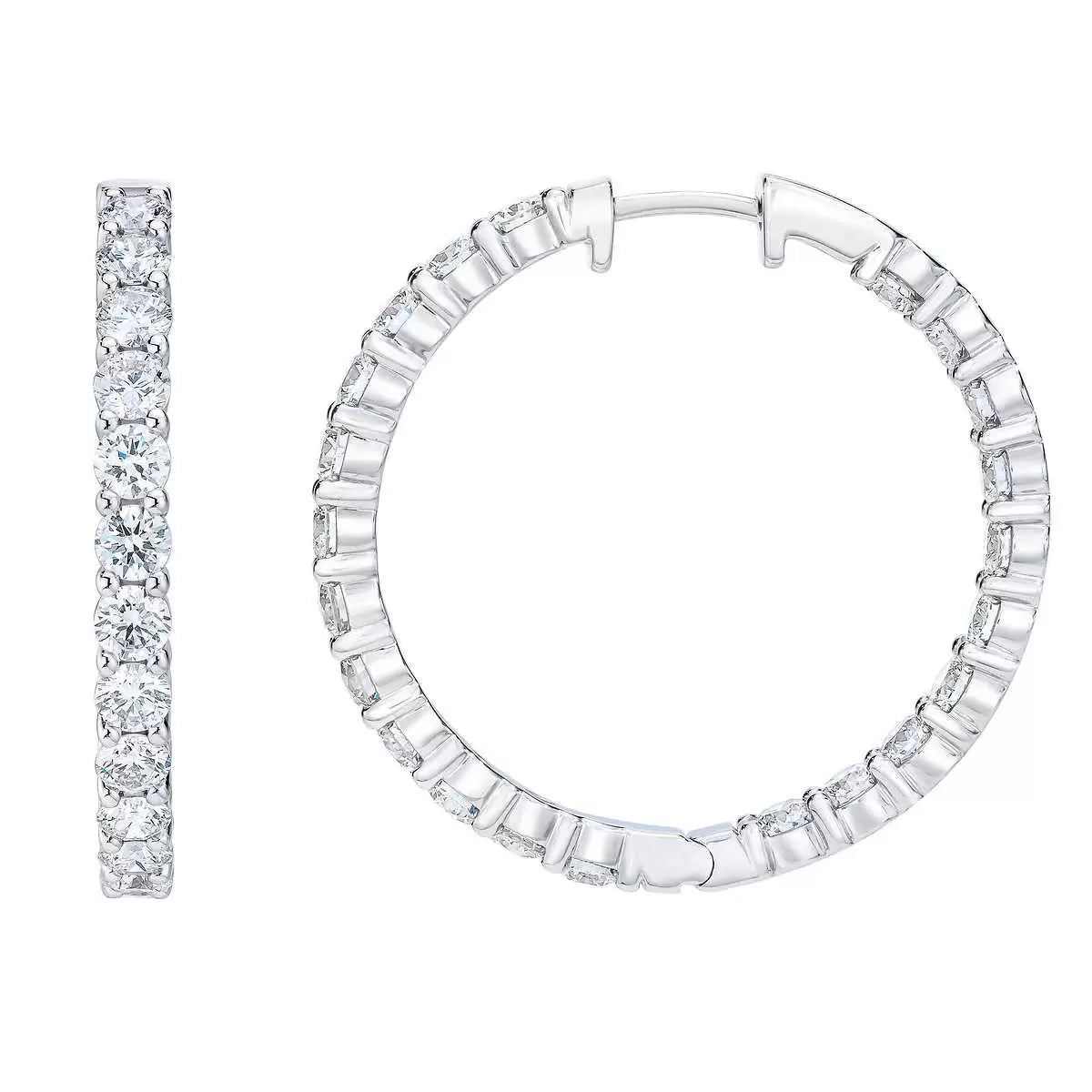 4.00ctw Round Brilliant Cut Diamond Inside Outside Hoop Earrings, 14ct White