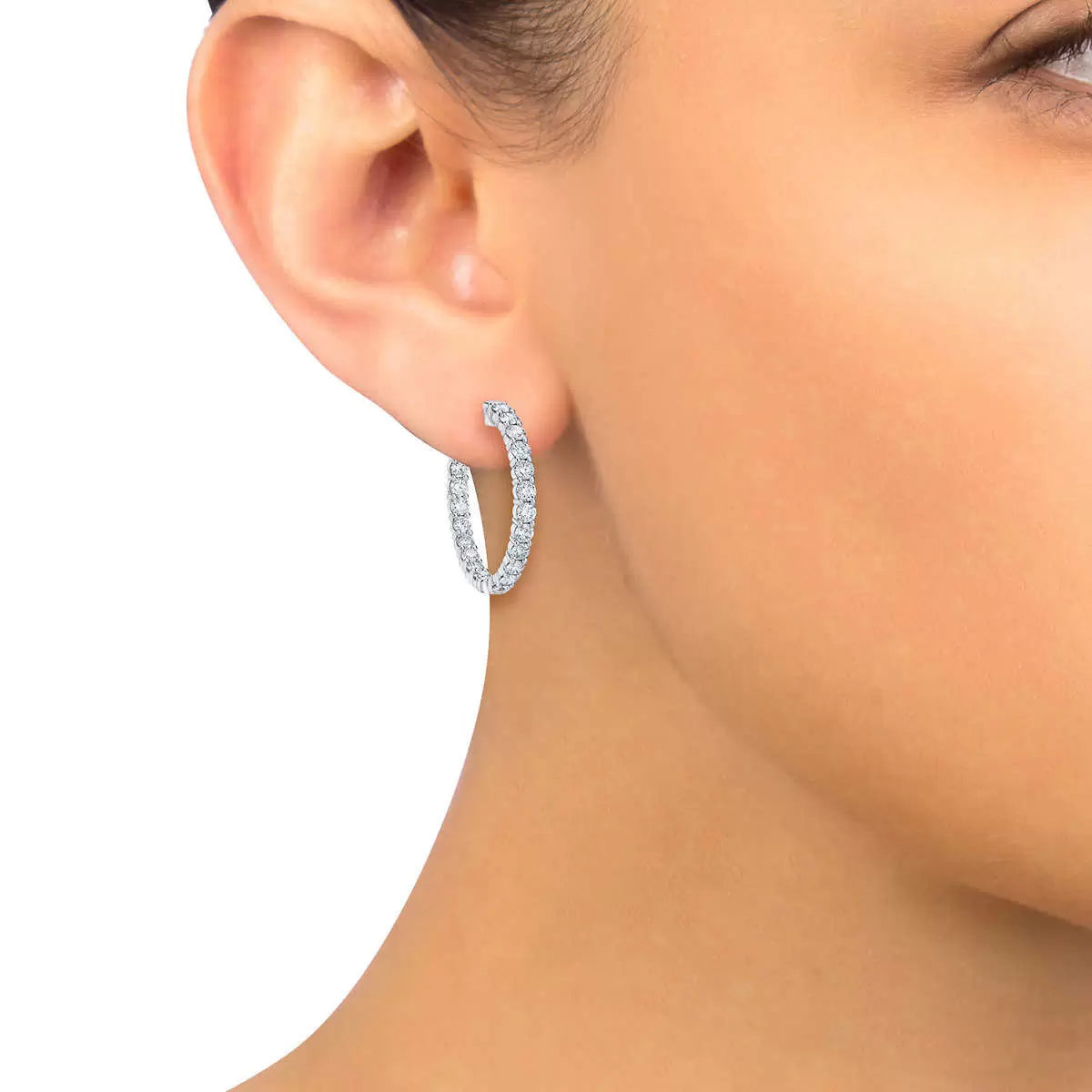 4.00ctw Round Brilliant Cut Diamond Inside Outside Hoop Earrings, 14ct White