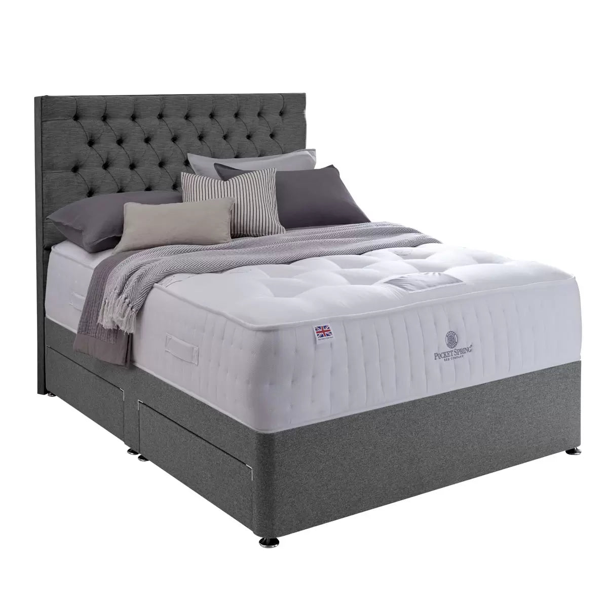 Pocket Spring Bed Company Mulberry Mattress & Sterling Grey 4 Drawer Divan in 3