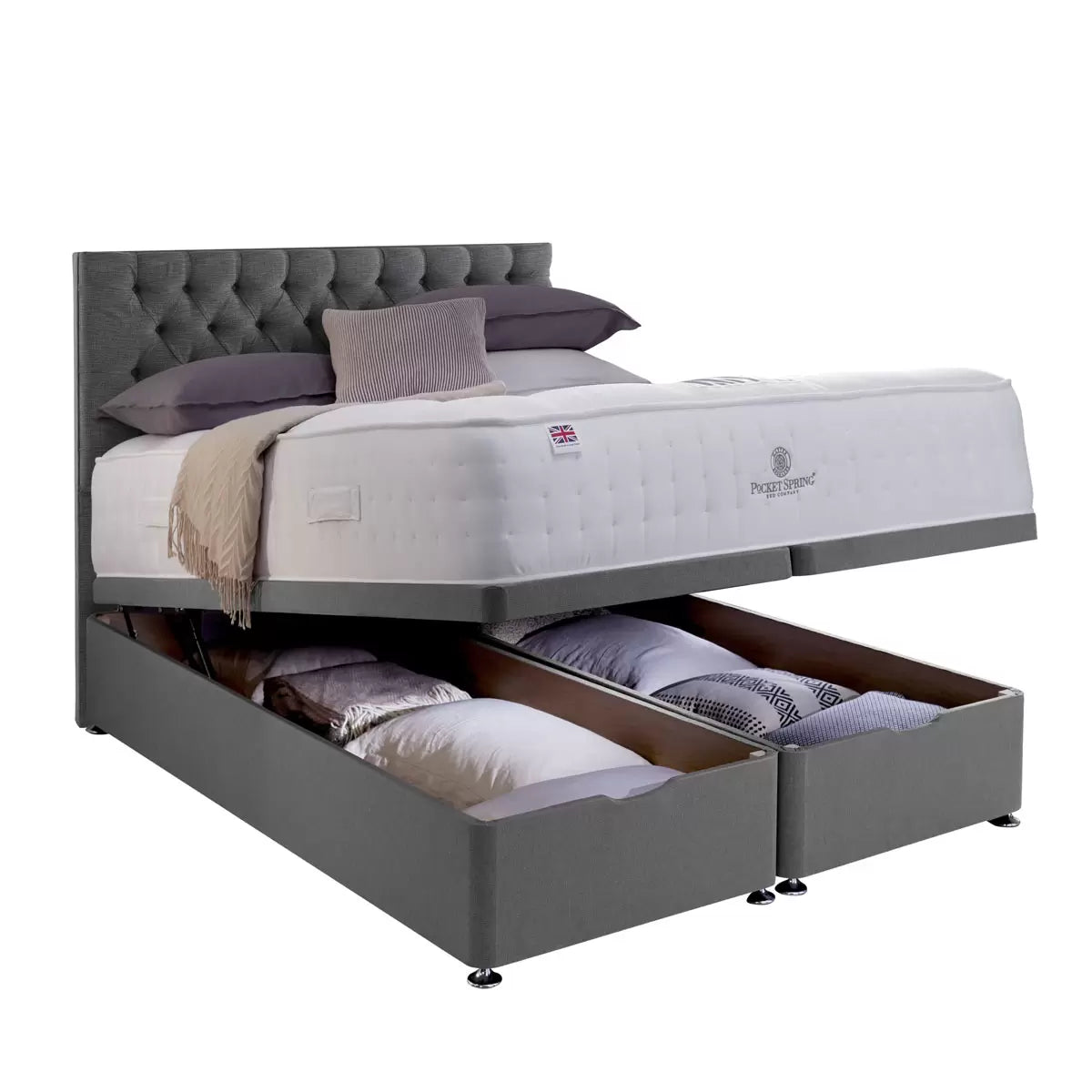 Pocket Spring Bed Company Mulberry Mattress & Sterling Grey Full Ottoman Divan