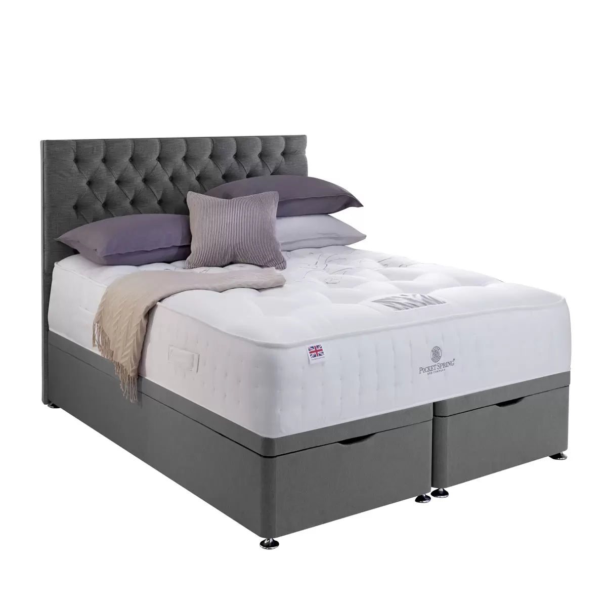 Pocket Spring Bed Company Mulberry Mattress & Sterling Grey Full Ottoman Divan