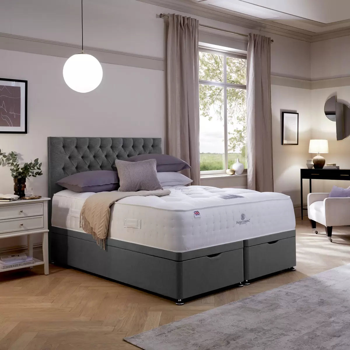 Pocket Spring Bed Company Mulberry Mattress & Sterling Grey Full Ottoman Divan
